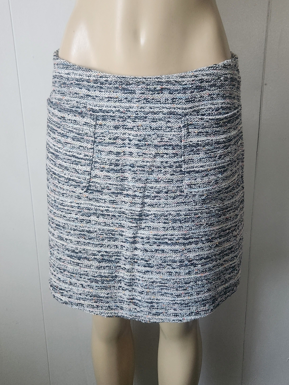 LOFT Blue and White Tweed A-Line Skirt